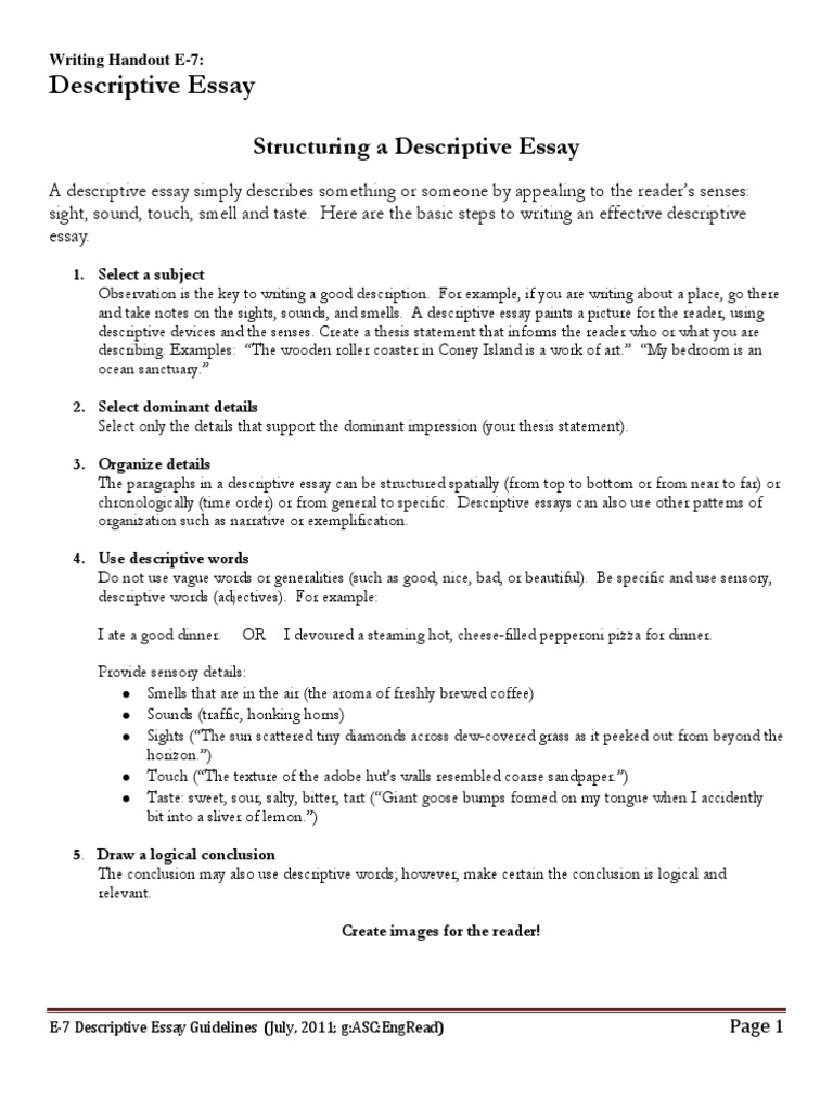 Descriptive Essay Writing Guide | PDF | Taste | Essays