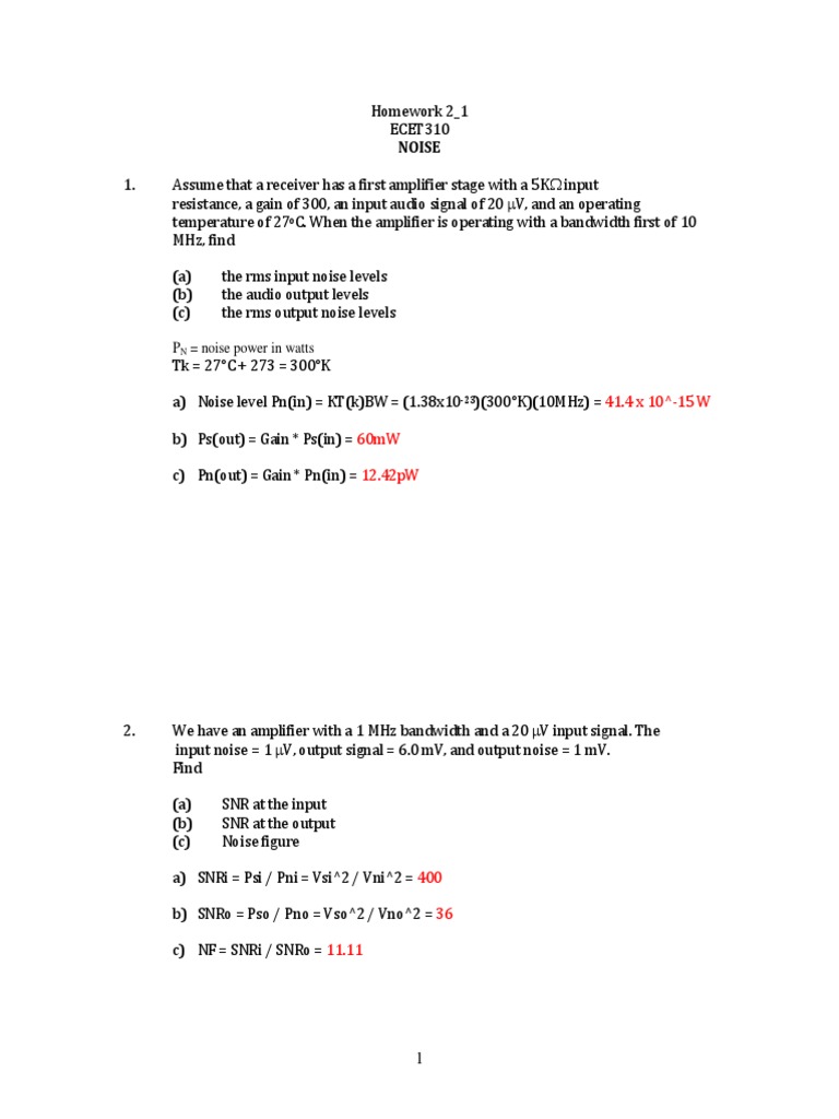 Noise Analysis in Amplifier Systems | PDF | Signal To Noise Ratio | Decibel