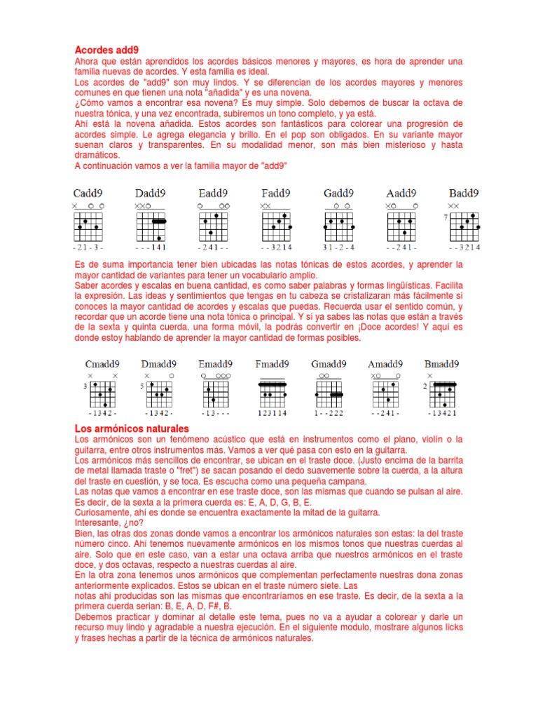 Acordes Add9 | PDF | Acorde (Música) | Guitarras