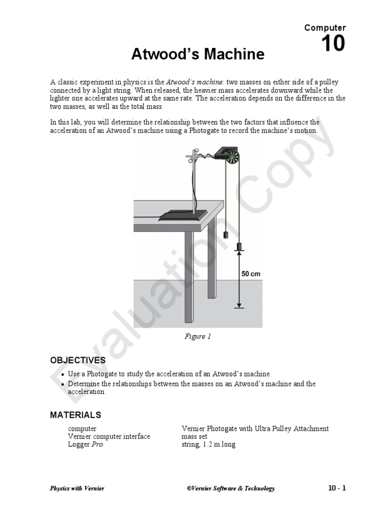 PWV 10 COMP Atwoods Machine PDF Mass Tension (Physics)