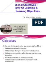 Educational Objectives: Taxonomy of Learning & Specific Learning Objectives