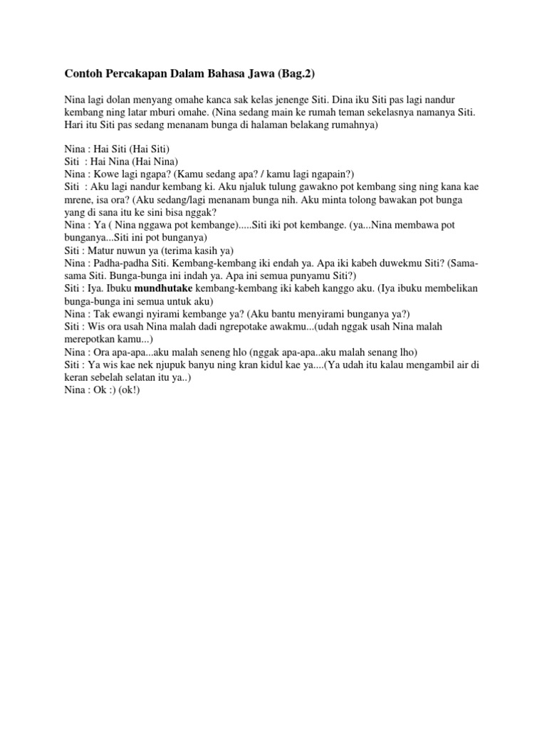 Contoh Dialog Bahasa Jawa Aneka Macam Contoh