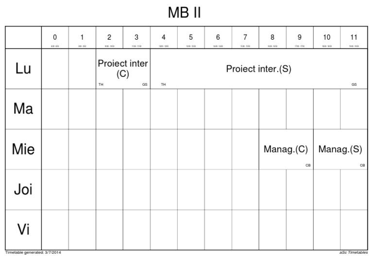 Weekly Class Timetable Overview | PDF