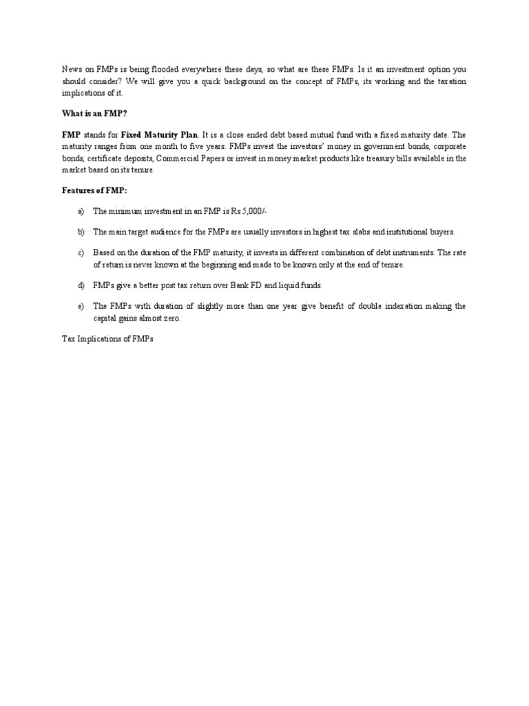 Understanding Fixed Maturity Plans (FMPs) | PDF | Business | Finance ...