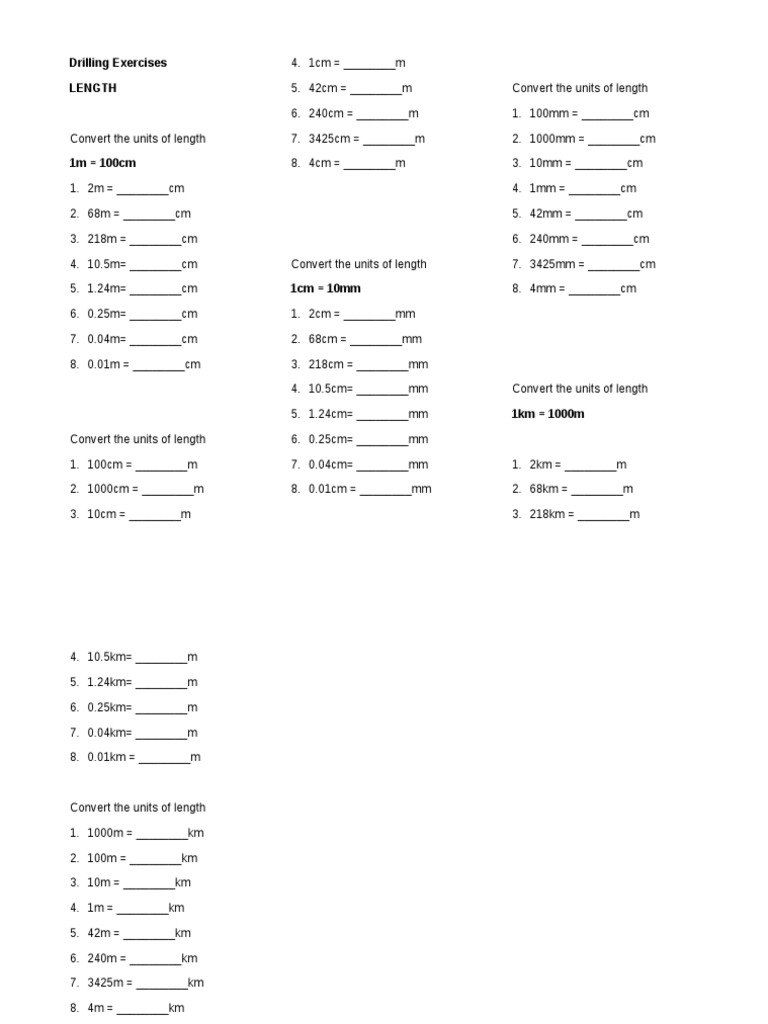Drilling Exercises Length | PDF | Computers | Technology & Engineering