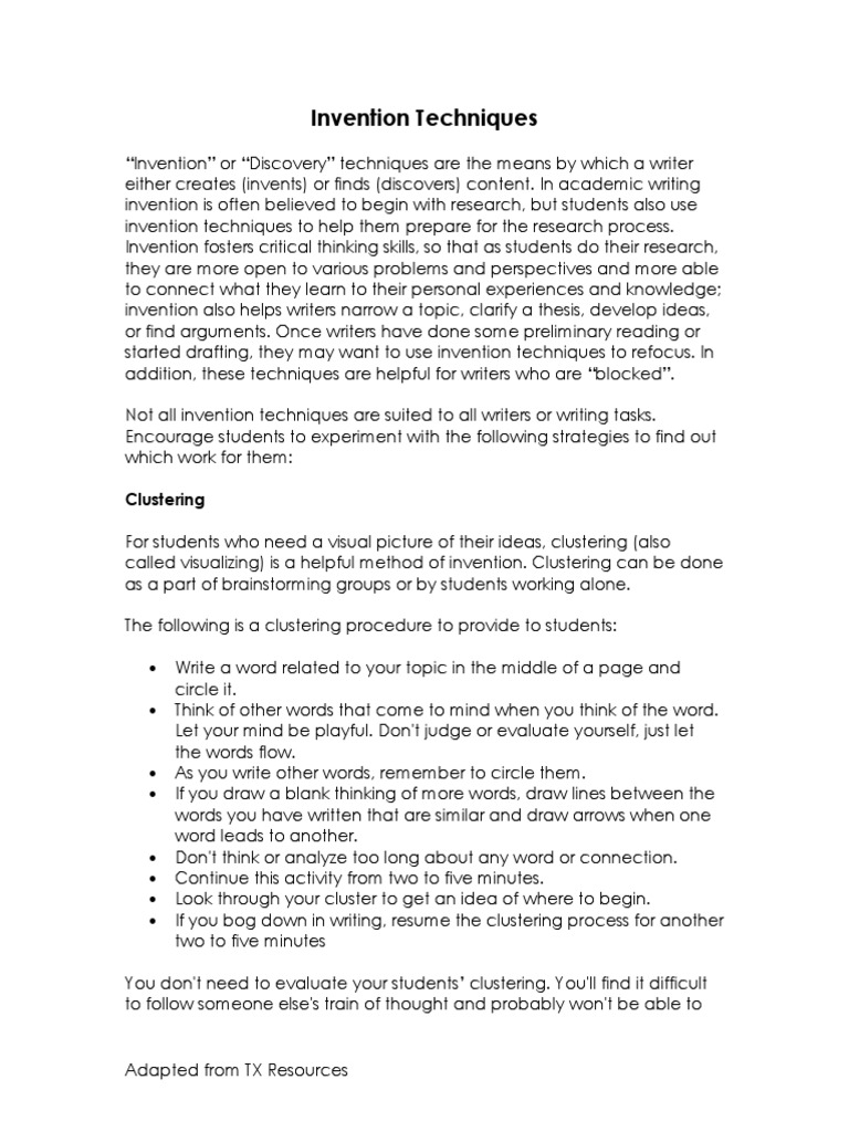 Invention Techniques PDF Brainstorming Rhetoric