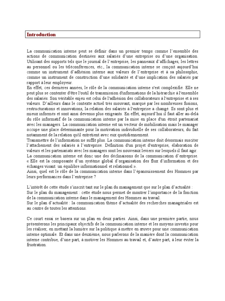 Rôle de la communication interne en entreprise | PDF | Motivation ...