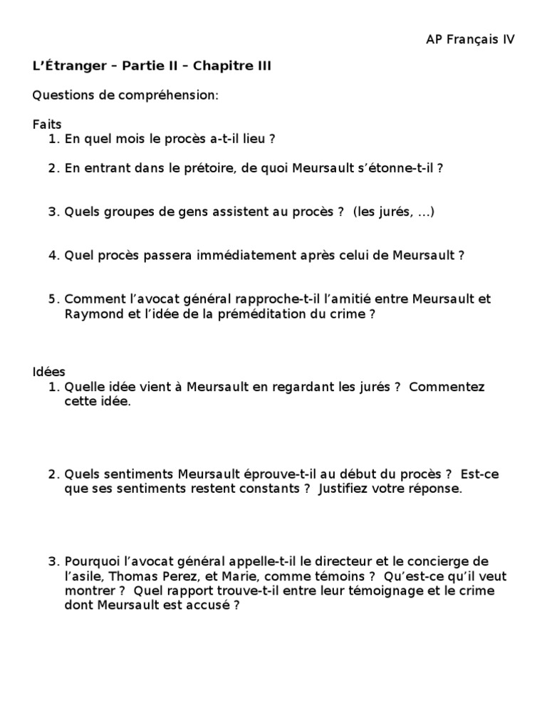 L’Étranger Partie II Chapitre III