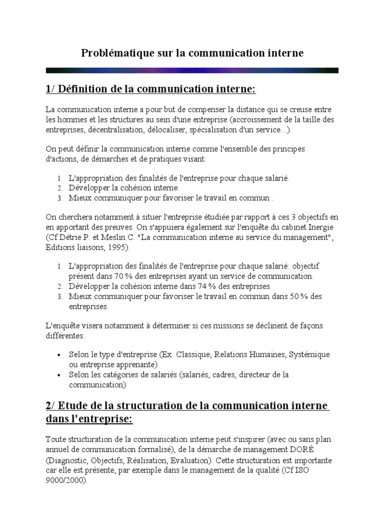 Problématique sur la communication interne  la communication