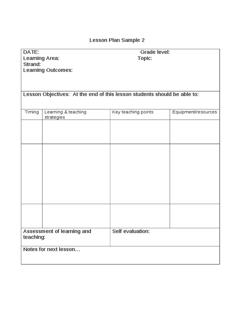 Timing Learning & Teaching Strategies Key Teaching Points Equipment ...