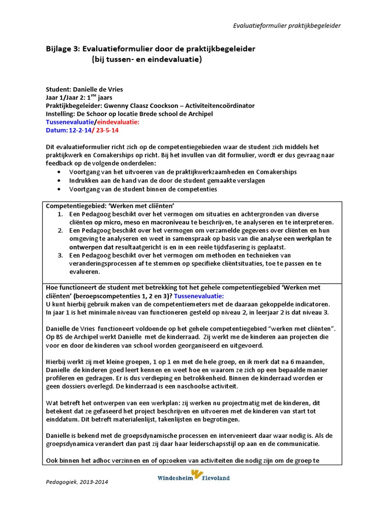 eind evaluatieformulier