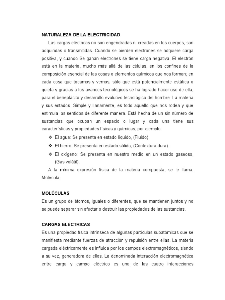 Naturaleza de La Electricidad | PDF | Electricidad | Corriente eléctrica
