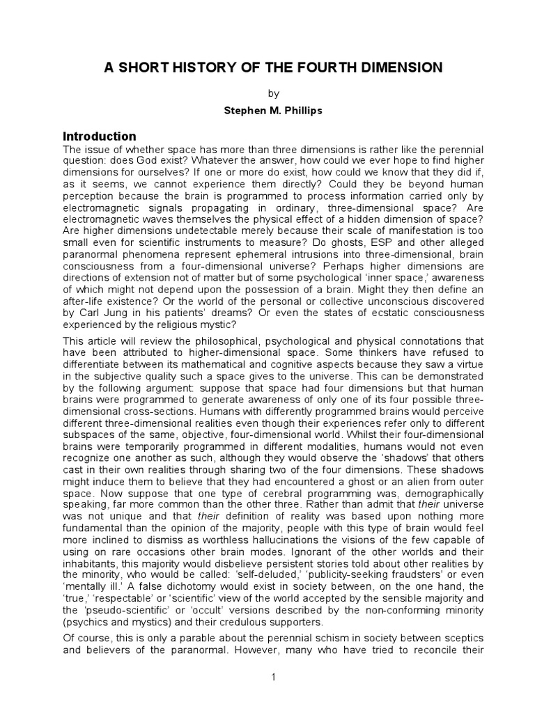 A Short History of the Fourth Dimension Space Dimension