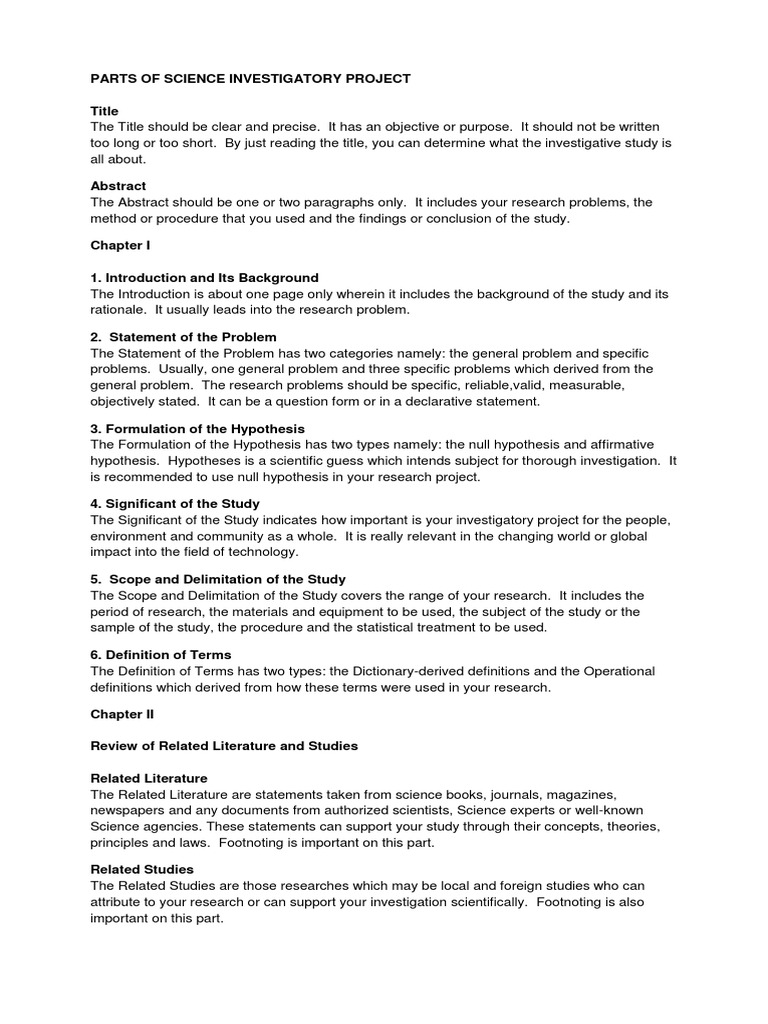 Parts of a Science Investigatory Project | PDF | Statistics | Hypothesis