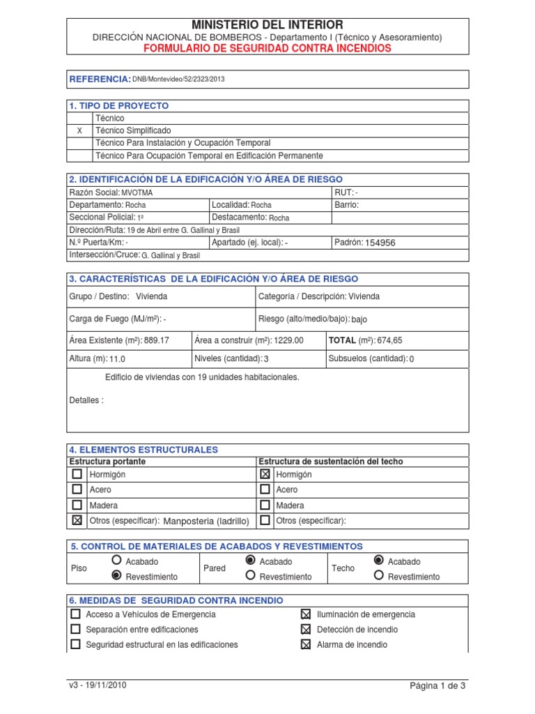 Formulario de Seguridad Contra Incendios | PDF | Energía y recursos ...