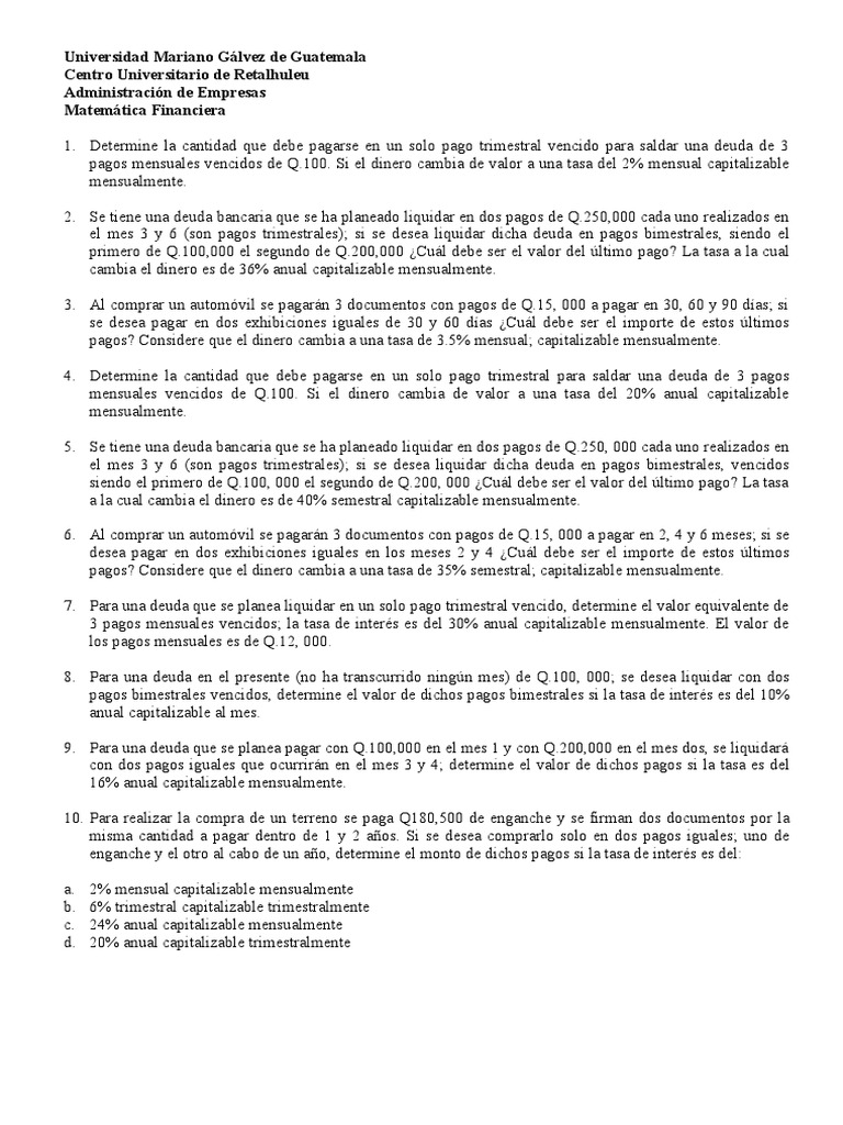 Ejercicios de Matemática Financiera | PDF | Deuda | Dinero