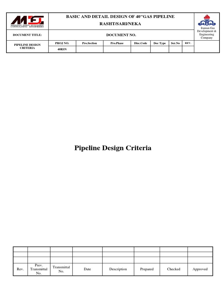 40" Gas Pipeline Design Criteria | PDF | Pipe (Fluid Conveyance ...