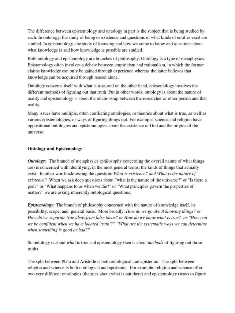 The Difference Between Epistemology And Ontology In Part Is The Subject 