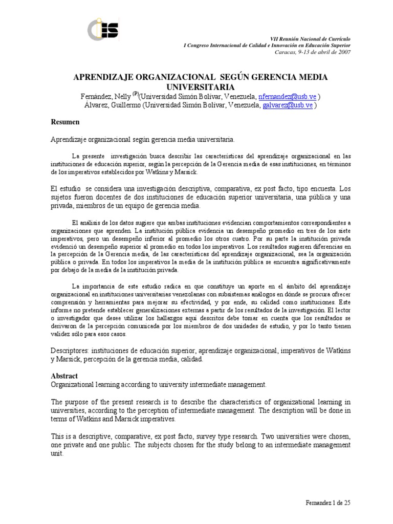 Aprendizaje Organizacional en Universidades | PDF | Innovación ...