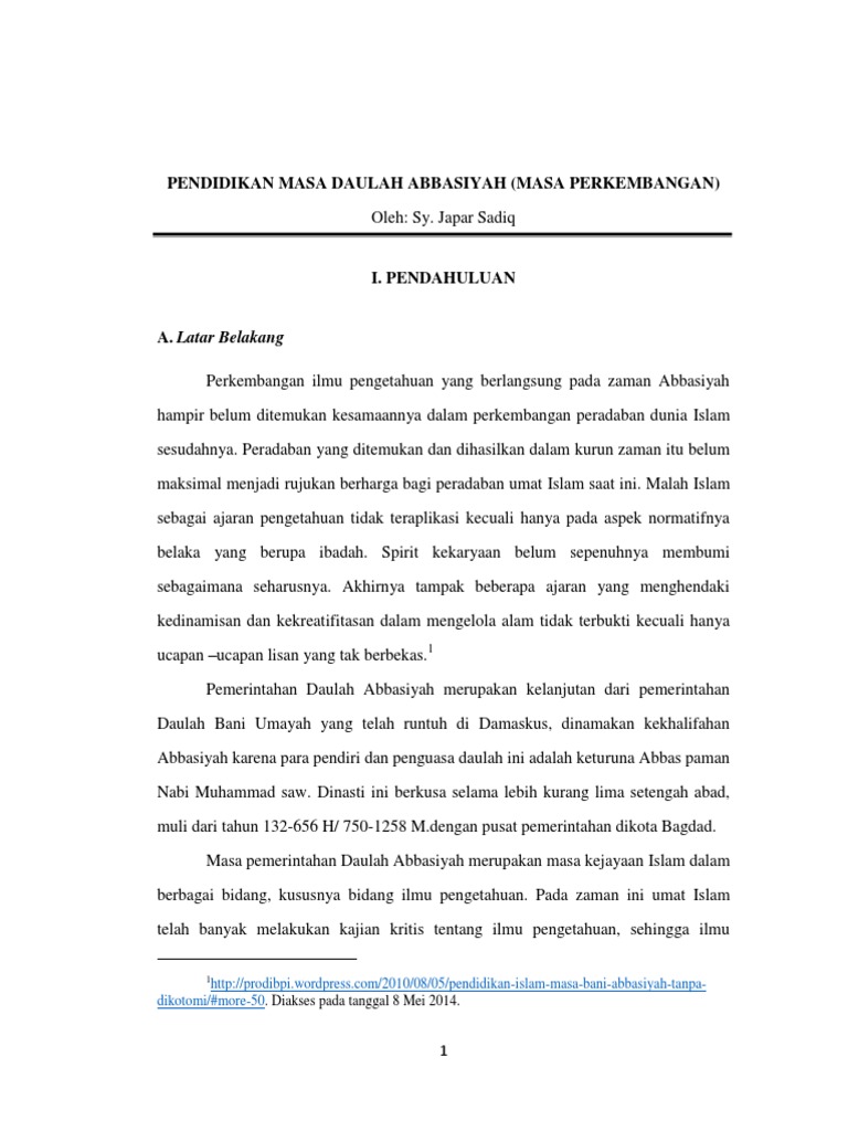 Perkembangan Pendidikan Pada Masa Dinasti Abbasiyah