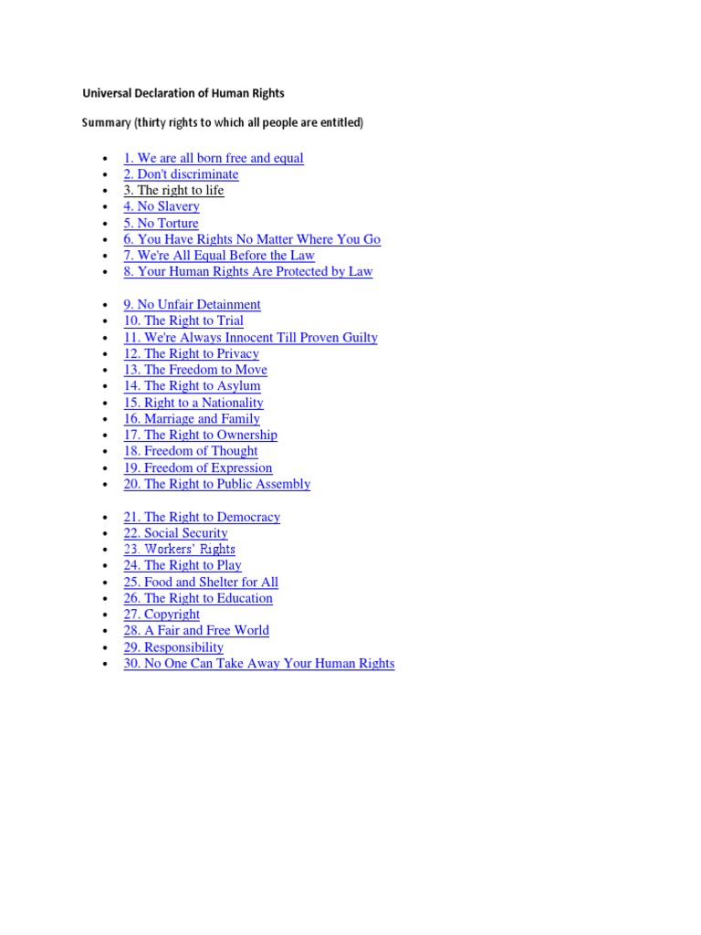 Summary of Human Rights Entitlements | PDF | Social Science