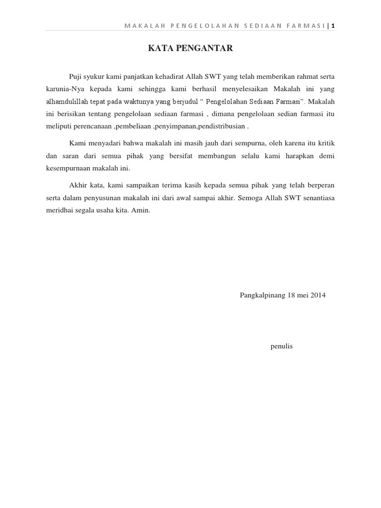 Makalah Kelompok 1 Pengelolahan Sediaan Farmasi