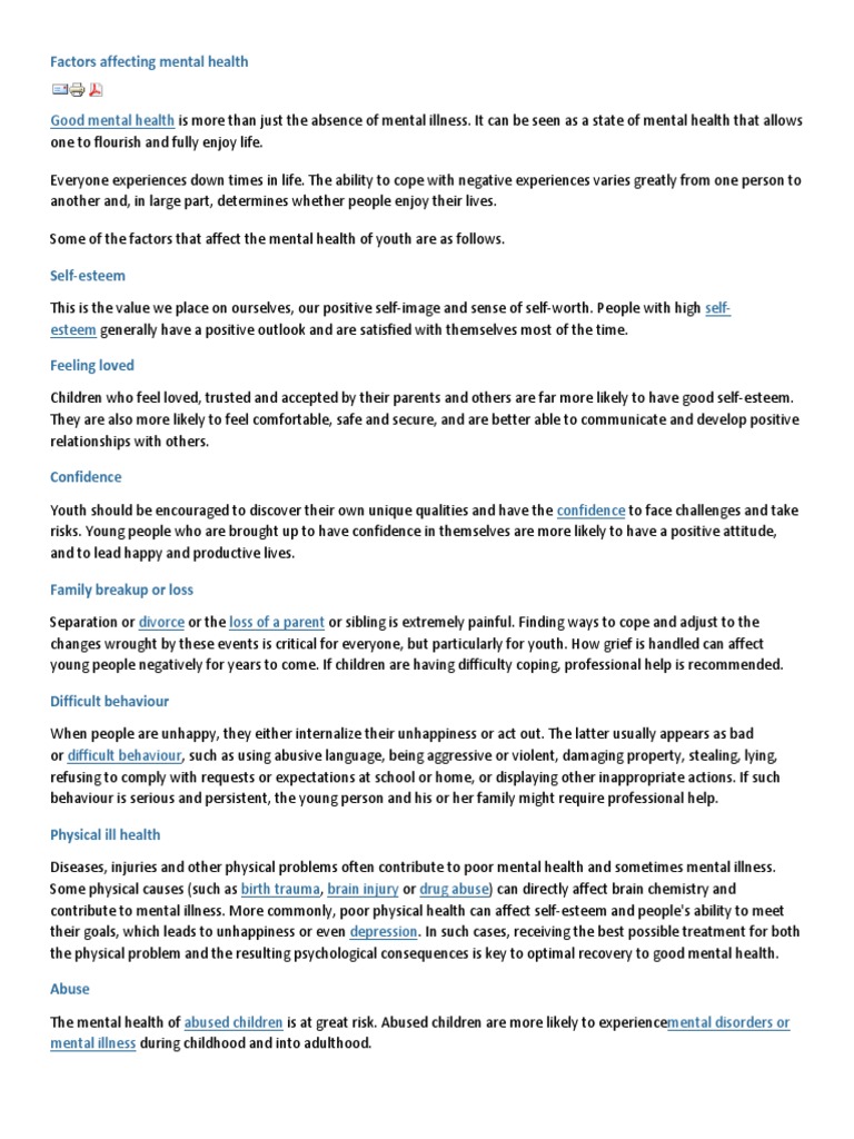 Factors Influencing Youth Mental Health | PDF | Self Esteem | Mental Health