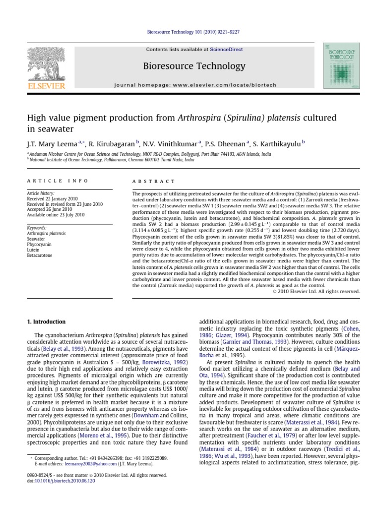 Perbedaan Fresh & Saltwater Spirulina PDF PDF High Performance