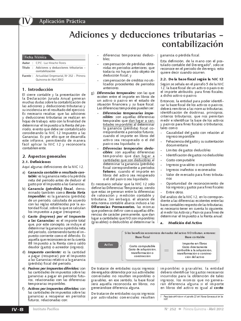 Adiciones y Deducciones Contabilidad Impuesto sobre la renta