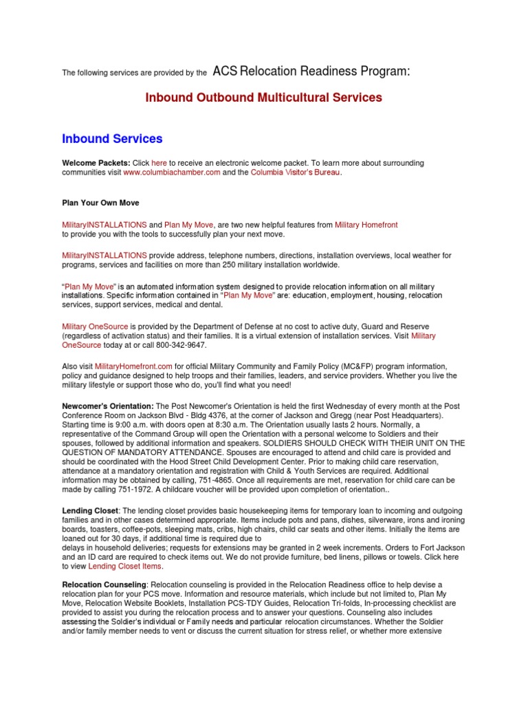 ACS Relocation Readiness Program Overview | PDF | Support Group | Child ...