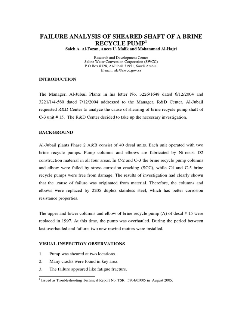 Brine Pump Shaft Shear Failure Analysis | PDF | Fracture | Corrosion