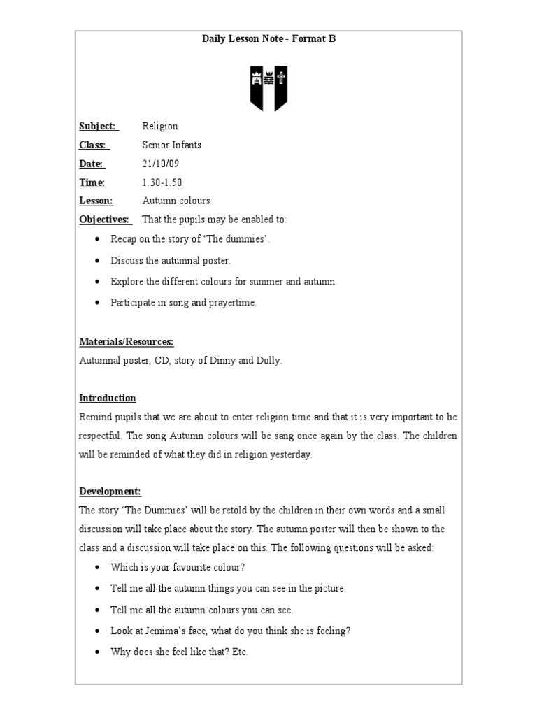Daily Lesson Note - Format B | PDF
