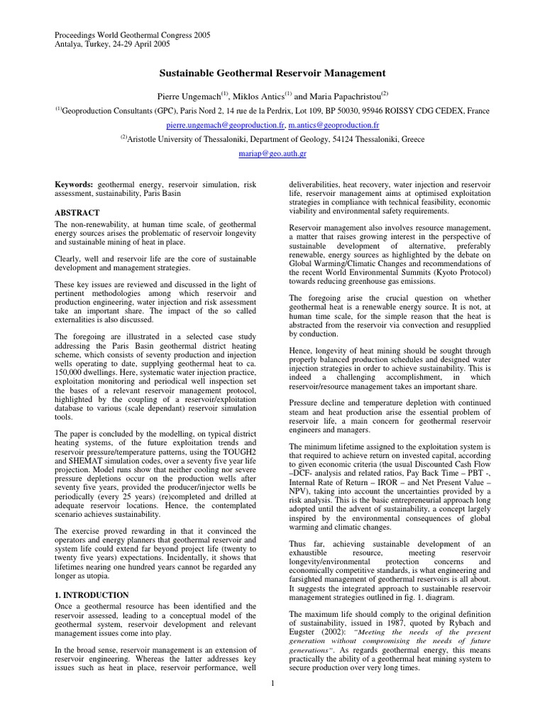 Reservoir Management PDF Geothermal Energy Petroleum Reservoir
