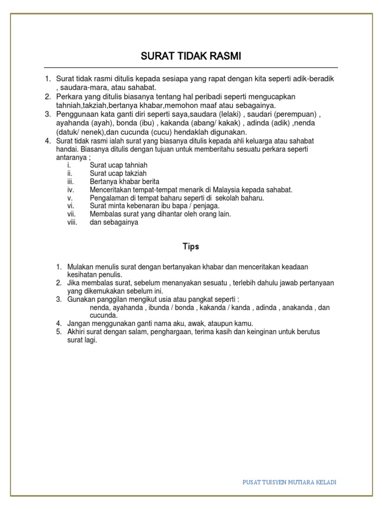 Surat Tidak Rasmi | PDF