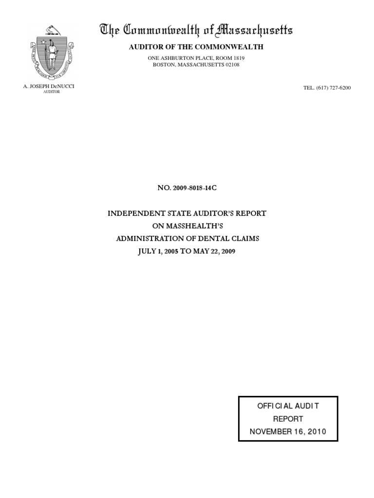 MassHealth Dental Audit 20062009 PDF Dentistry Medicaid