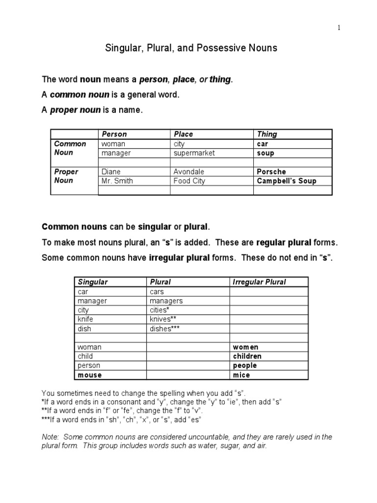SingularPluralandPossessive Nouns | PDF | Plural | Grammatical Number