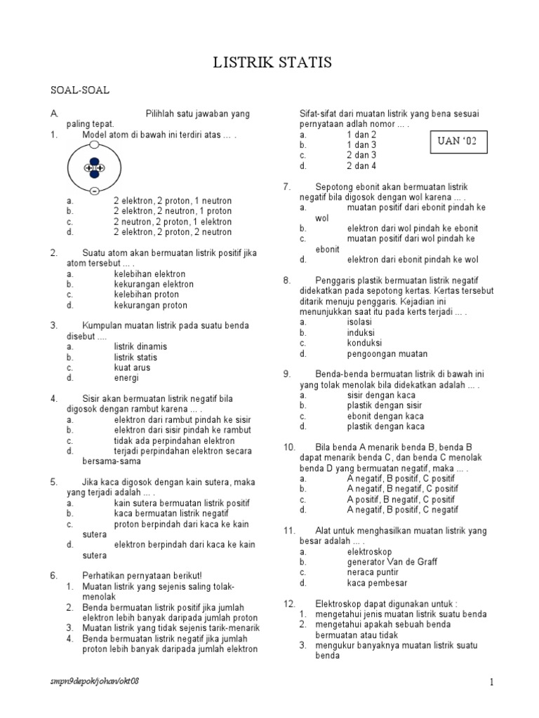 Soal Latihan Fisika Kelas 9 Kelistrikan