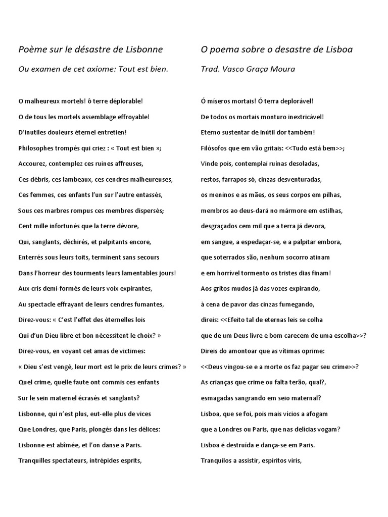 Poème Sur Le Désastre de Lisbonne - Voltaire | PDF | Mort | Dieu