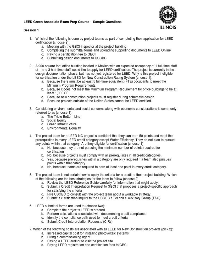 LEED Green Associate Exam Sample Questions | PDF | Leadership In Energy ...