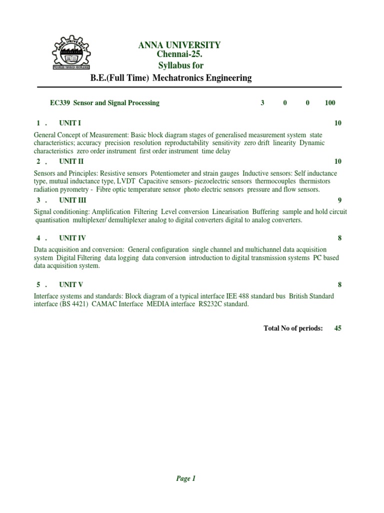 Mechatronics Syllabus For Anna University PDF Programmable Logic