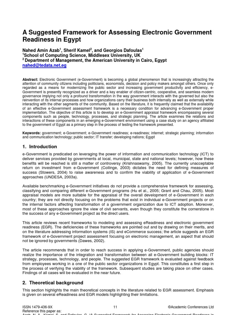 Framework 4 Assessing Egov | PDF | E Government | Factor Analysis