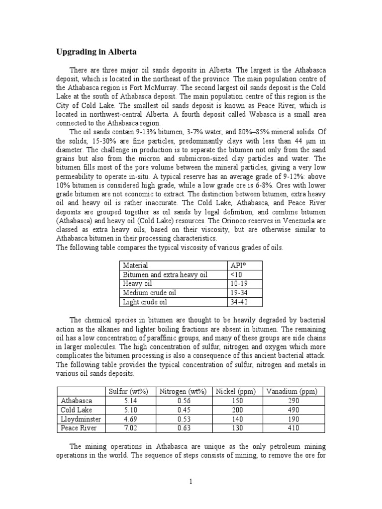 Alberta Oil Sands Upgrading Processes | PDF