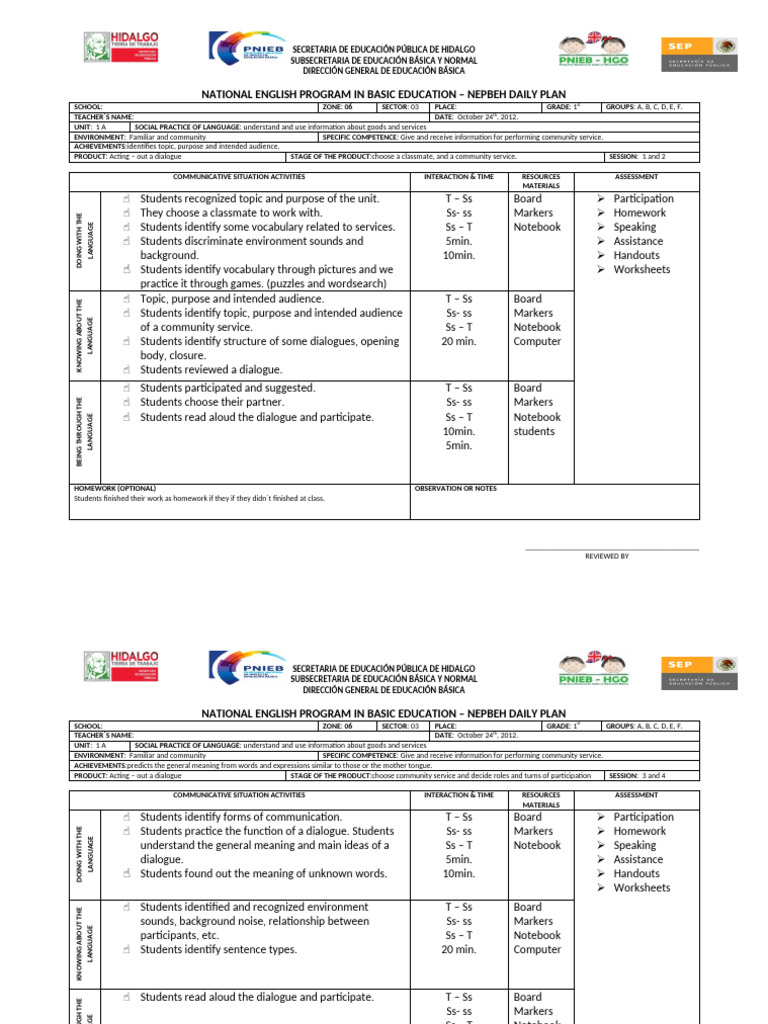 National English Program in Basic Education - Nepbeh Daily Plan | PDF ...