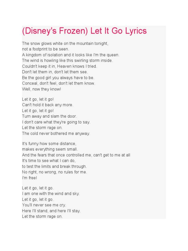 Disney Frozen Lyrics