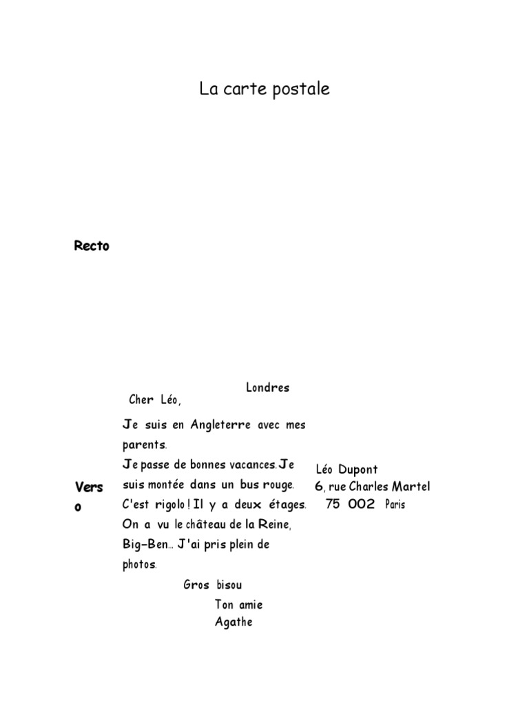 La Carte Postale Exercice Pdf
