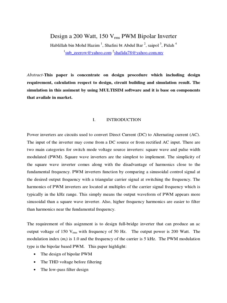 200W PWM Bipolar Inverter Design | PDF | Power Inverter | Electrical ...