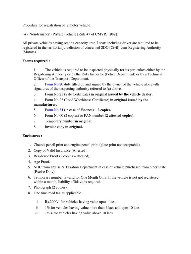 RC Transfer in Haryana PDF Identity Document Vehicles