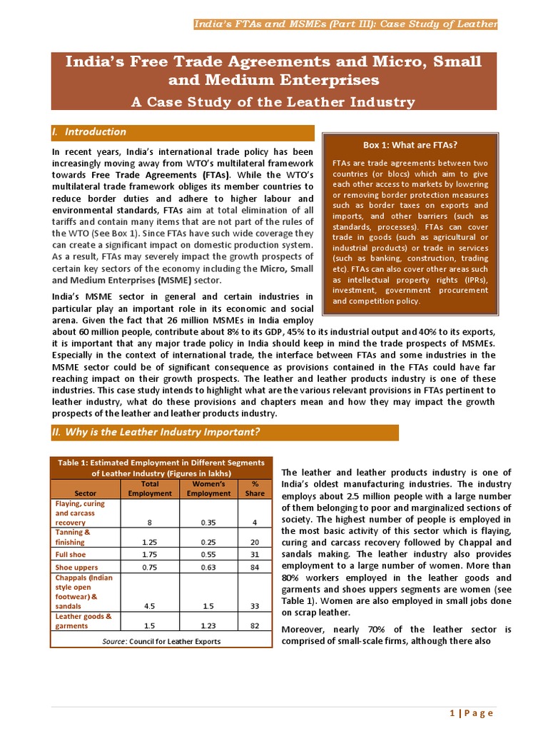 Impact of FTAs on India's Leather MSMEs | PDF | Trade Agreements ...