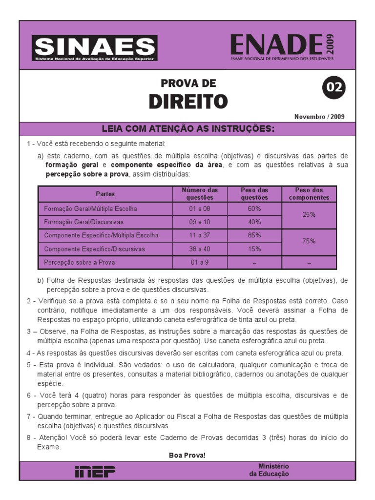Prova do ENADE 2009 - Direito | PDF | Lei das Obrigações | Economia