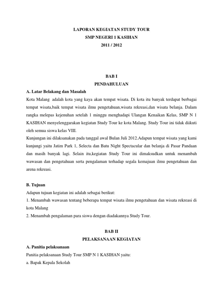 Contoh Laporan Kegiatan Study Tour
